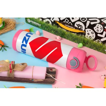 SUZUKI, Πασχαλινή Λαμπάδα με Παιδικό παγούρι θερμό, ανοξείδωτο, με καλαμάκι ασφαλείας, ΡΟΖ (500ml)