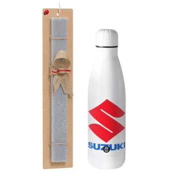 SUZUKI, Πασχαλινή Λαμπάδα με μεταλλικό παγούρι θερμός ανοξείδωτο (500ml) & κερί αρωματικό πλακέ (30cm) (ΓΚΡΙ)