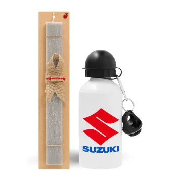 SUZUKI, Easter Set, metallic aluminum water bottle (500ml) & aromatic flat Easter candle (30cm) (GRAY)