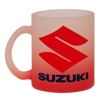 SUZUKI, Κούπα γυάλινη δίχρωμη με βάση το κόκκινο ματ, 330ml