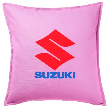 SUZUKI, Μαξιλάρι καναπέ ΡΟΖ 100% βαμβάκι, περιέχεται το γέμισμα (50x50cm)