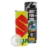 Neon Yellow Travel Tumbler θερμό, μεταλλικό καλαμάκι(Ανωξείδωτο 304 Food grade, BPA free, 600ml)