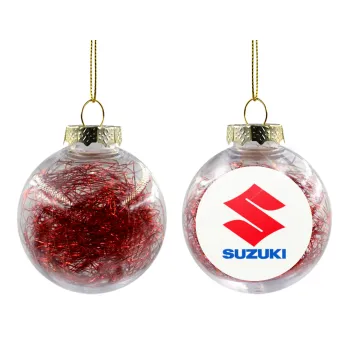 SUZUKI, Transparent Christmas tree ball ornament with red filling 8cm