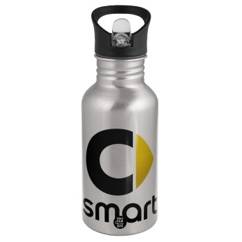 smart, Water bottle Silver with straw, stainless steel 500ml