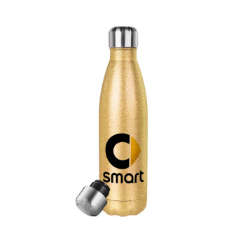 smart, Μεταλλικό παγούρι θερμός Glitter χρυσό (Stainless steel), διπλού τοιχώματος, 500ml