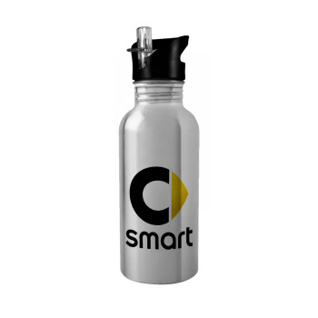smart, Παγούρι νερού Ασημένιο με καλαμάκι, ανοξείδωτο ατσάλι 600ml