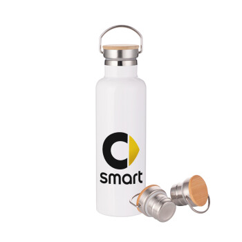 smart, Stainless steel White with wooden lid (bamboo), double wall, 750ml