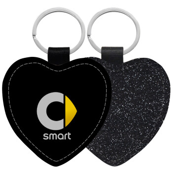 smart, Μπρελόκ PU δερμάτινο glitter καρδιά ΜΑΥΡΟ