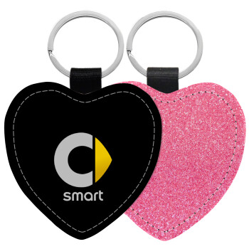 smart, Μπρελόκ PU δερμάτινο glitter καρδιά ΡΟΖ