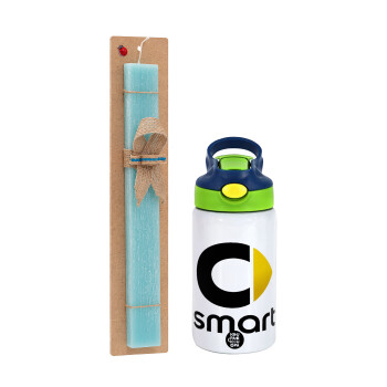 smart, Πασχαλινό Σετ, Παιδικό παγούρι θερμό, ανοξείδωτο, με καλαμάκι ασφαλείας, πράσινο/μπλε (350ml) & πασχαλινή λαμπάδα αρωματική πλακέ (30cm) (ΤΙΡΚΟΥΑΖ)