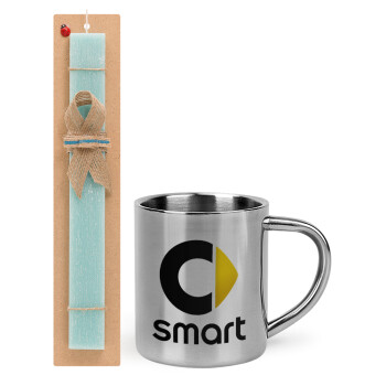 smart, Easter Set, metallic thermal cup (300ml) & aromatic flat Easter candle (30cm) (TURQUOISE)