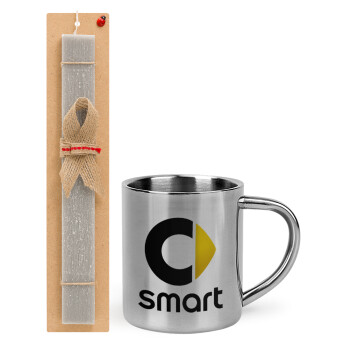 smart, Easter Set, metallic thermal cup (300ml) & Easter aromatic flat candle (30cm) (GRAY)