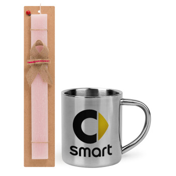 smart, Easter Set, metallic thermal cup (300ml) & aromatic flat Easter candle (30cm) (PINK)