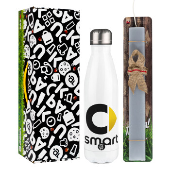 smart, Easter candle, metallic white thermos bottle (500ml) & aromatic flat candle (30cm) (GRAY)