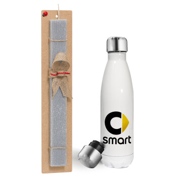 smart, Πασχαλινή λαμπάδα, μεταλλικό παγούρι θερμός λευκός (500ml) & λαμπάδα αρωματική πλακέ (30cm) (ΓΚΡΙ)
