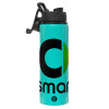 Metallic water bottle with safety lid, 850ml aluminum