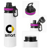 Metallic water bottle with safety lid, 850ml aluminum