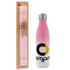 Easter Set, Metallic pink/white (Stainless steel) thermos, double-walled, 500ml & aromatic flat Easter candle (30cm) (PINK)