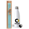 Easter Set, metallic stainless steel water bottle (750ml) & aromatic flat Easter candle (30cm) (TURQUOISE)