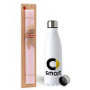 Easter Set, metallic stainless steel water bottle (750ml) & scented flat Easter candle (30cm) (PINK)