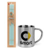 Easter Set, metallic thermal cup (300ml) & aromatic flat Easter candle (30cm) (TURQUOISE)