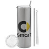 Tumbler stainless steel Silver 600ml, with metal straw & cleaning brush
