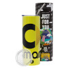 Neon Yellow Travel Tumbler, with metal straw (Stainless steel 304 Food grade, BPA free, 600ml)