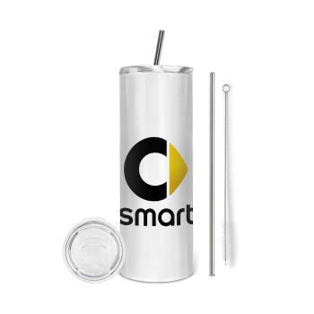smart, Eco friendly ποτήρι θερμό (tumbler) από ανοξείδωτο ατσάλι 600ml, με μεταλλικό καλαμάκι & βούρτσα καθαρισμού