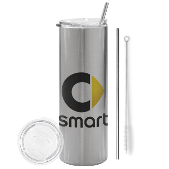 smart, Tumbler stainless steel Silver 600ml, with metal straw & cleaning brush