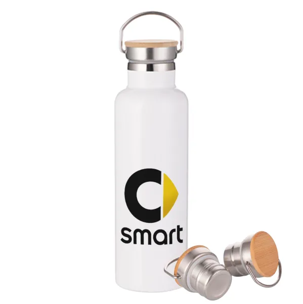 smart — Stainless steel White with wooden lid (bamboo), double wall, 750ml