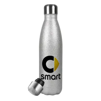 smart, Μεταλλικό παγούρι θερμός Glitter Aσημένιο (Stainless steel), διπλού τοιχώματος, 500ml