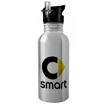 smart, Water bottle Silver with straw, stainless steel 600ml