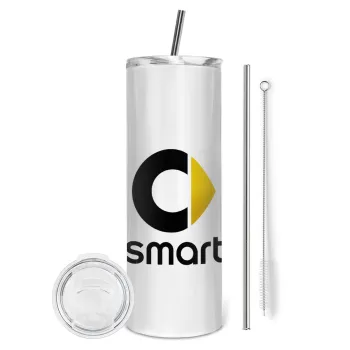 smart, Tumbler ποτήρι θερμό από ανοξείδωτο ατσάλι 600ml, με μεταλλικό καλαμάκι & βούρτσα καθαρισμού