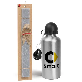 smart, Easter Set, metallic silver aluminum water bottle (500ml) & aromatic flat Easter candle (30cm) (GRAY)