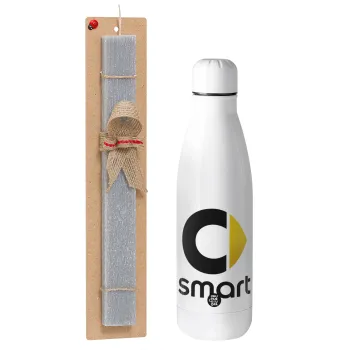 smart, Πασχαλινή Λαμπάδα με μεταλλικό παγούρι θερμός ανοξείδωτο (500ml) & κερί αρωματικό πλακέ (30cm) (ΓΚΡΙ)