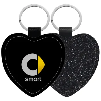 smart, Μπρελόκ PU δερμάτινο glitter καρδιά ΜΑΥΡΟ