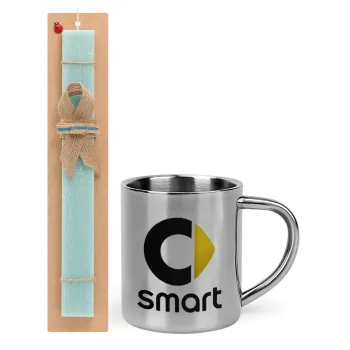 smart, Easter Set, metallic thermal cup (300ml) & aromatic flat Easter candle (30cm) (TURQUOISE)