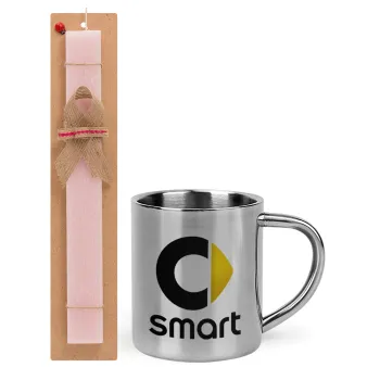 smart, Easter Set, metallic thermal cup (300ml) & aromatic flat Easter candle (30cm) (PINK)