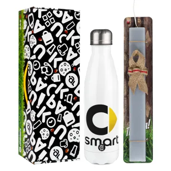 smart, Easter candle, metallic white thermos bottle (500ml) & aromatic flat candle (30cm) (GRAY)