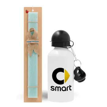 smart, Easter Set, metallic aluminum water bottle (500ml) & scented flat candle (30cm) (TURQUOISE)
