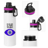 Metallic water bottle with safety lid, 850ml aluminum