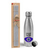 Easter Set, metallic Inox water bottle (750ml) & aromatic flat Easter candle (30cm) (GRAY)