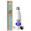 Easter Set, metallic stainless steel water bottle (750ml) & aromatic flat Easter candle (30cm) (TURQUOISE)