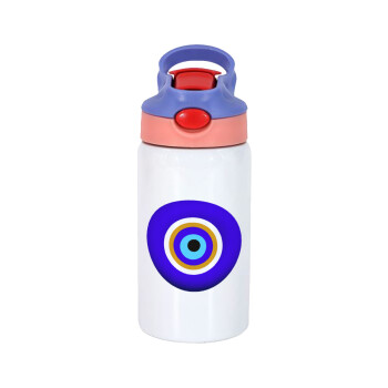 Το μάτι, Children's hot water bottle, stainless steel, with safety straw, pink/purple (350ml)