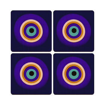 Το μάτι, ΣΕΤ x4 Σουβέρ ξύλινα τετράγωνα plywood (9cm)