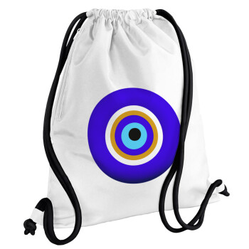 Το μάτι, Backpack pouch GYMBAG white, with pocket (40x48cm) & thick cords