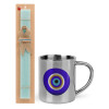 Easter Set, metallic thermal cup (300ml) & aromatic flat Easter candle (30cm) (TURQUOISE)