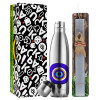 Easter Set, metallic stainless thermos flask (500ml) & scented flat Easter candle (30cm) (GRAY)