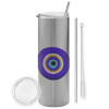 Tumbler stainless steel Silver 600ml, with metal straw & cleaning brush