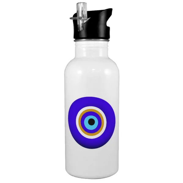 Το μάτι — White water bottle with straw, stainless steel 600ml